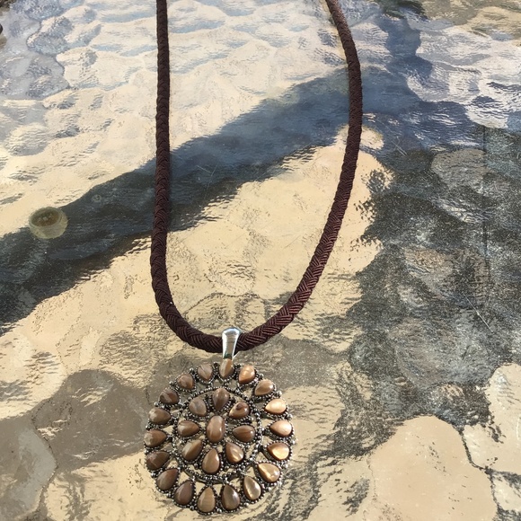 Chaps Brown Necklace with Silver and Tan Pendant - Picture 1 of 4
